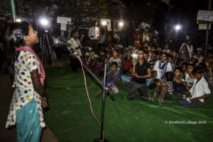 Pooja speaks in front of her bridge school